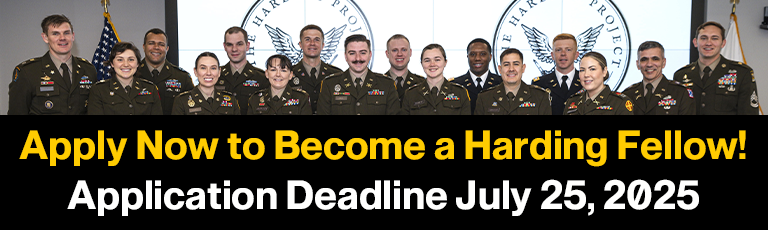 The first group of Harding Fellows pose for a picture following an Association of the United States Army writing workshop in Arlington, Va., Jan. 28, 2025.