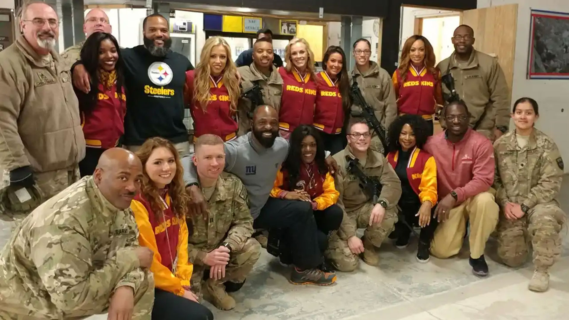 The Washington Redskins (now Commanders) cheerleaders visit Afghanistan for the Super Bowl 9 February 2017. (Photo courtesy of U.S. Forces Afghanistan PAO)