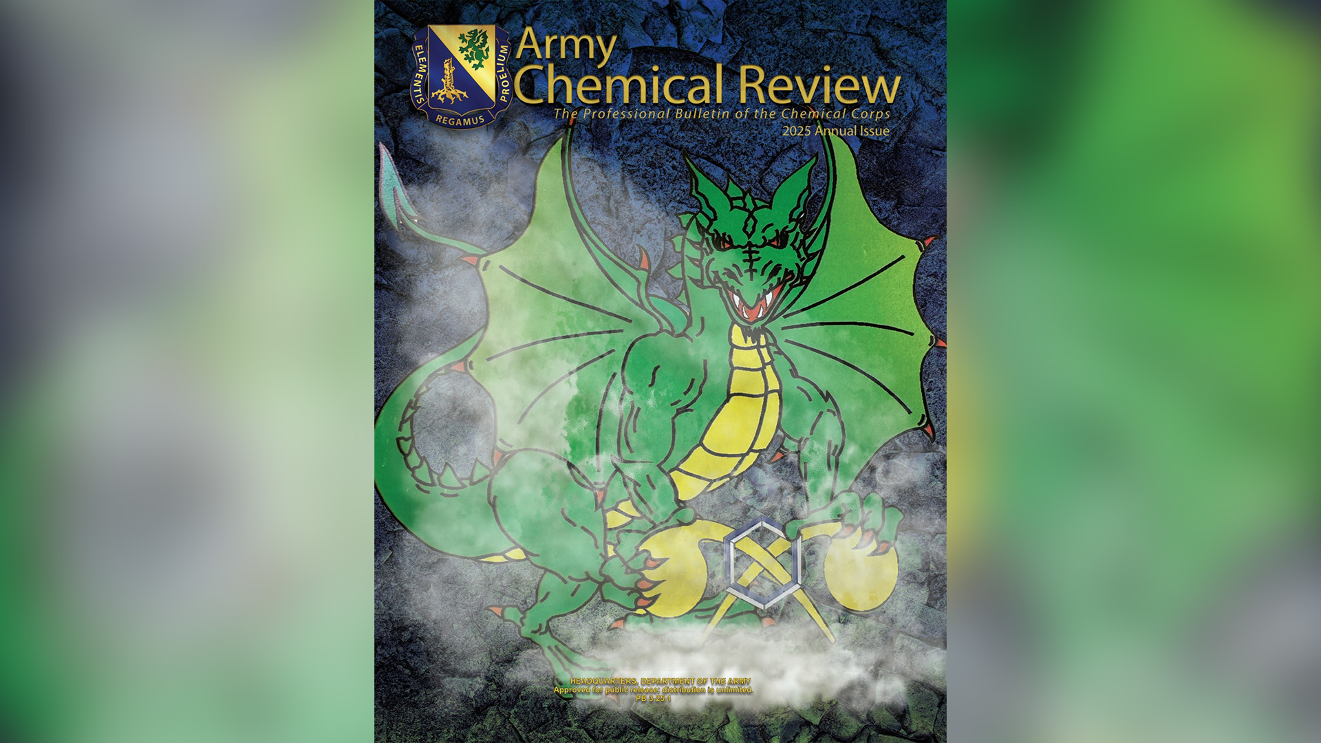 The cover design prominently displays a large biohazard symbol made up of a mosaic of smaller images, with text around the symbol reading 'U.S. Army Chemical, Biological, Radiological, and Nuclear School.' The background includes blue smoke and small orange embers, adding a dynamic effect.