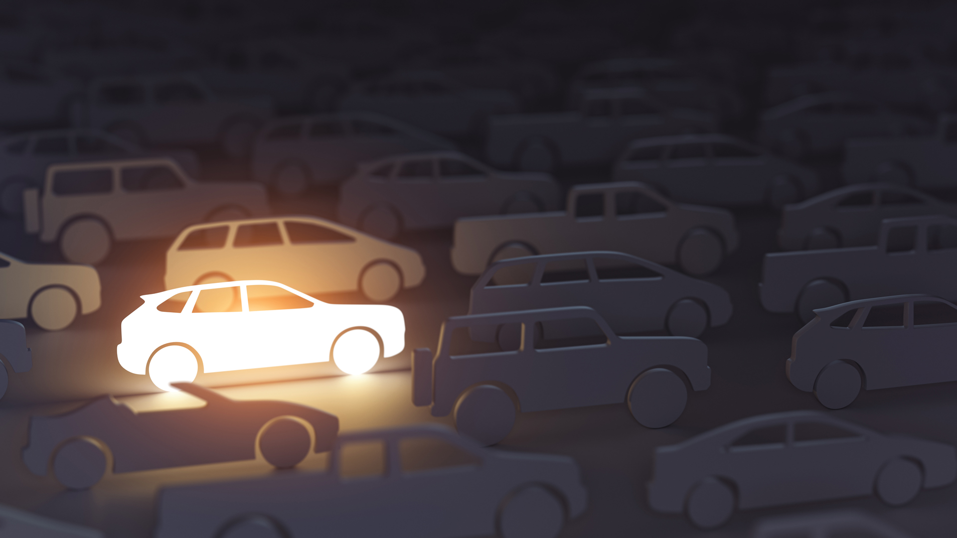 Glowing car icon standing out among gray car silhouettes