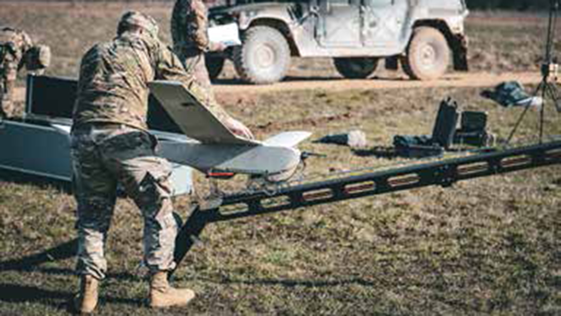 Picture of a soldier preparing an unmanned aircraft system