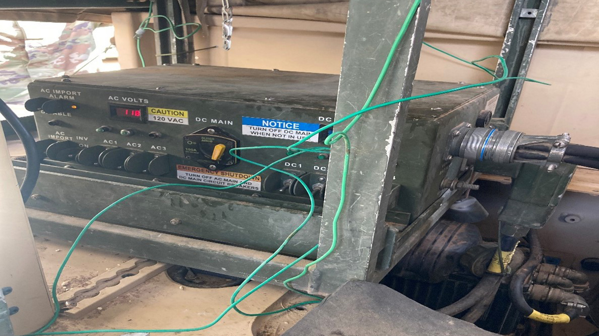 photo 6 of power supply cables  routed from the JLTV to the inverter/converter